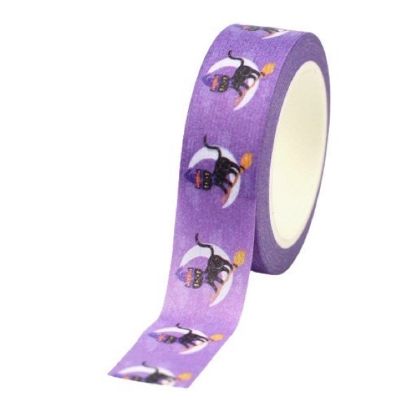 Black Cat Riding Broomstick, Halloween Scene, Washi Tape Set of 2 - Picture 7 of 10